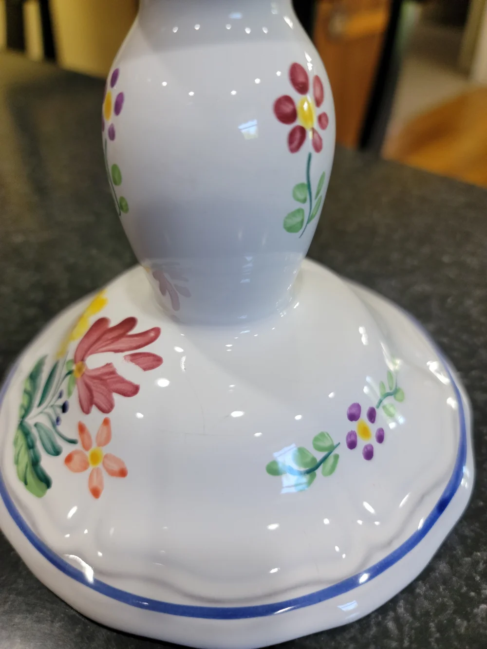 Herend Village Pottery candlestick holder hand-painted floral bouquet design.
